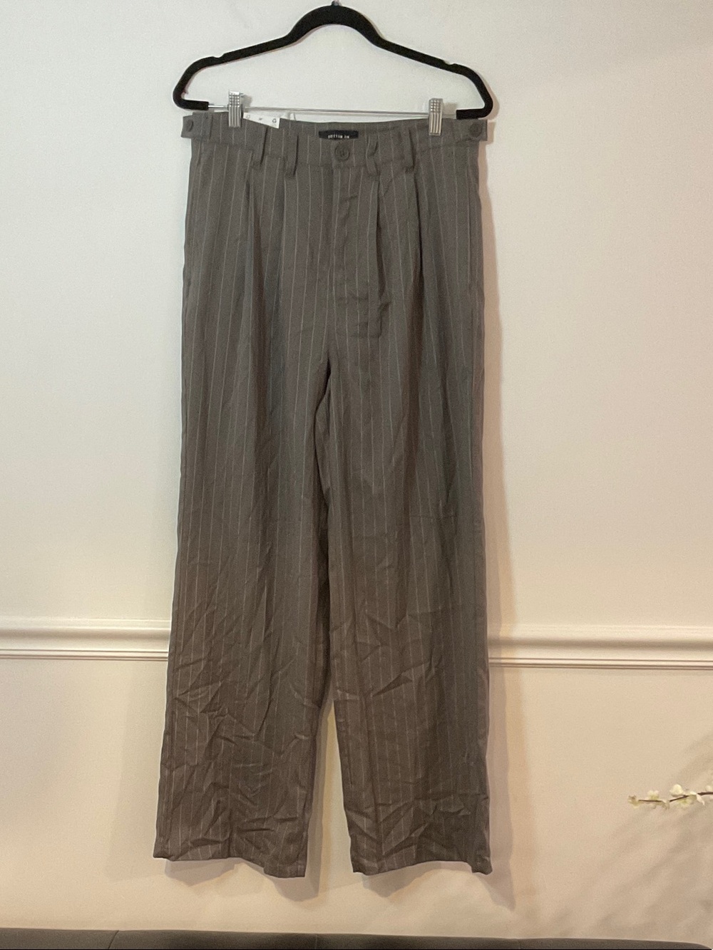 Cotton On Men's Gray Pinstripe Wide-Leg Pants